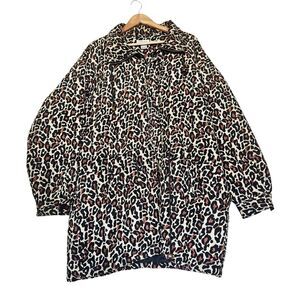 Vtg Euro Joy Long Quilted Jacket Womens Size XL Silk Blend Leopard Lightweight